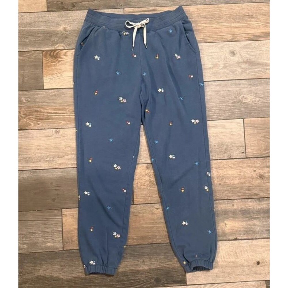 Blue Embroidered Floral Sweatpant Joggers Size M